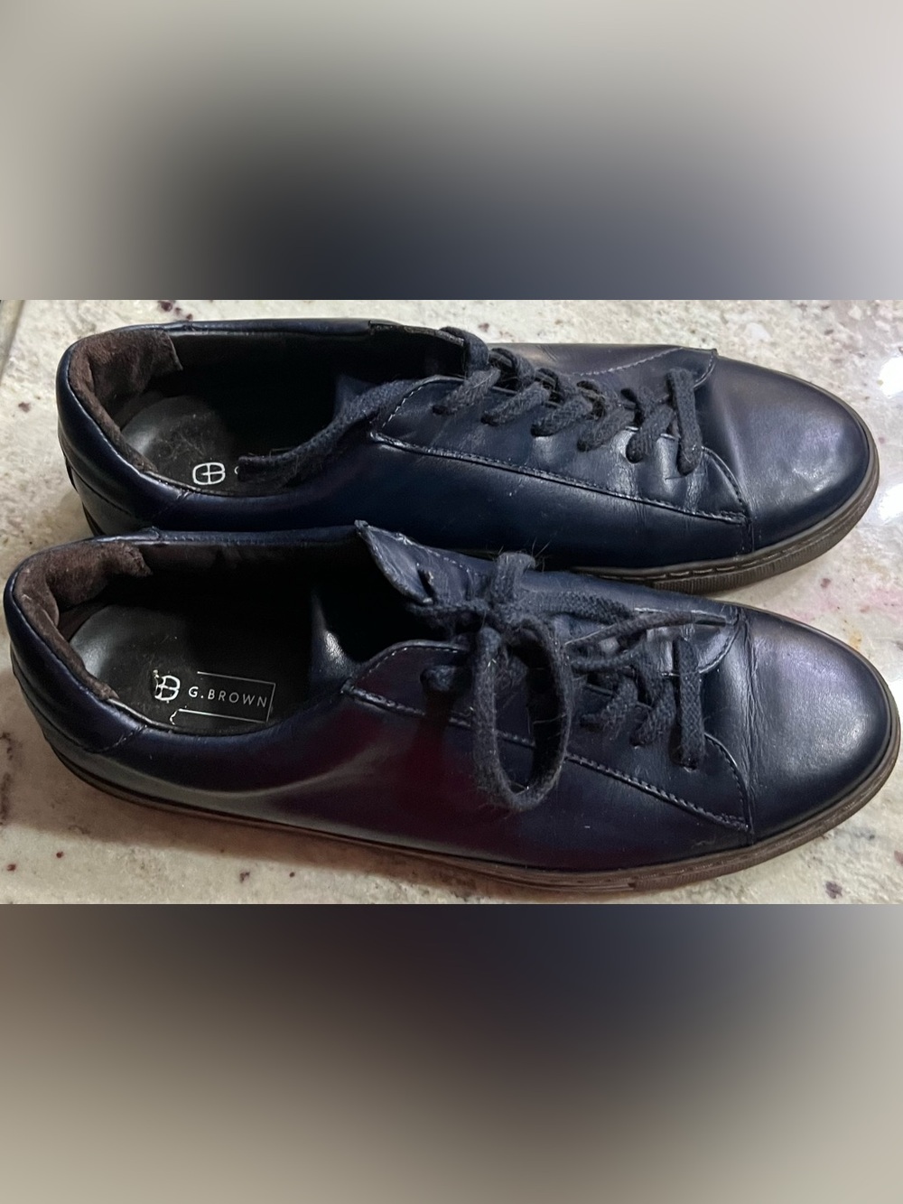 G. BROWN COURT NAVY BLUE CALFSKIN SNEAKERS RG-06 Men’s Size 12. MSRP $350.00